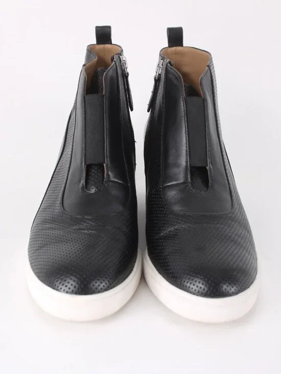 Linea Paolo Wedge Sneakers Felicia Sz 11M Black Zipper Leather 2" Wedge Sneakers - Picture 2 of 8